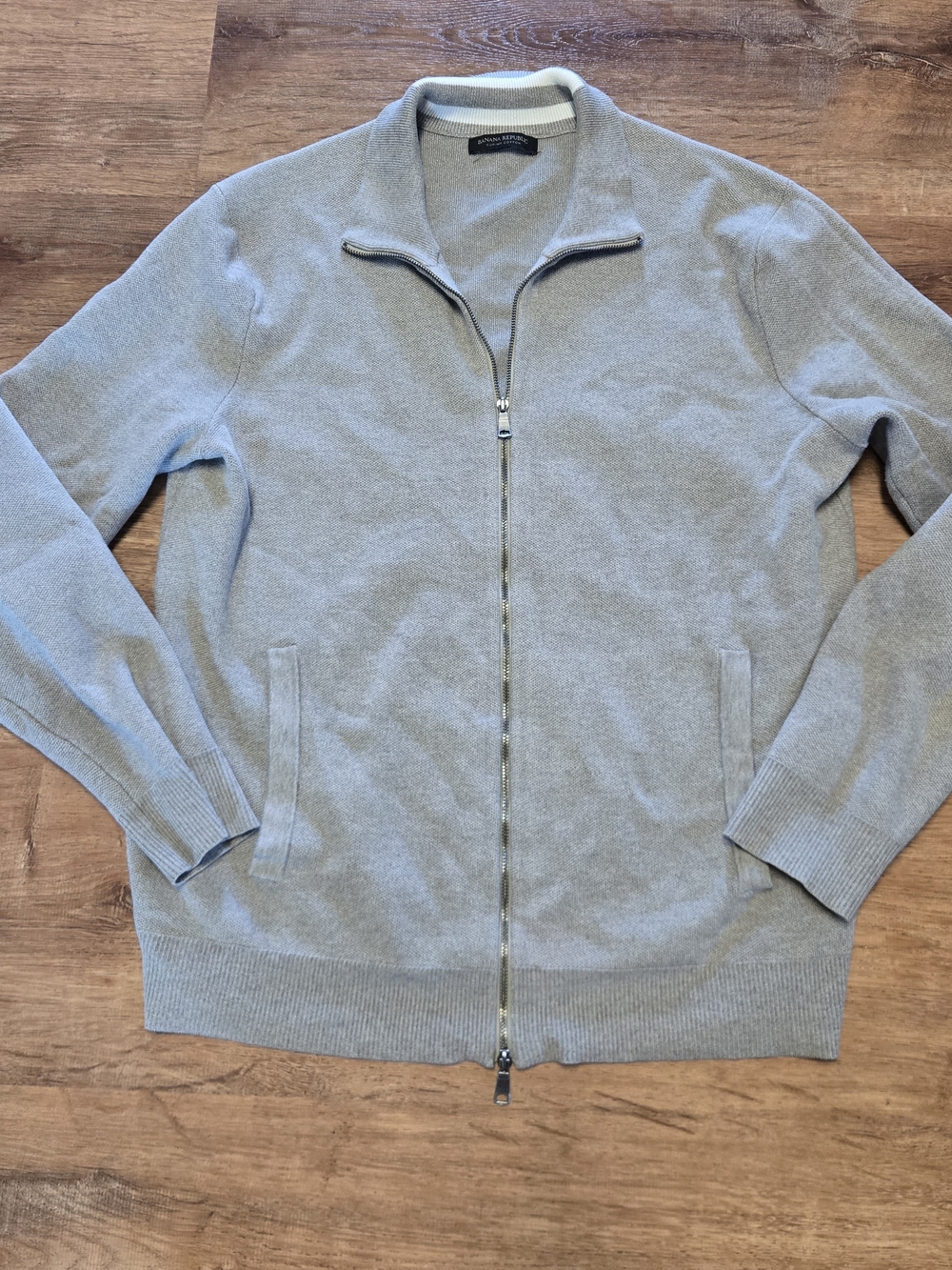Banana Republic Men's Light Gray Full-Zip Sweater Jacket Supima Cotton Large